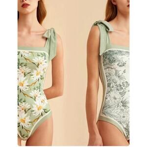 Visual Swim Womens Size Large One Piece Tie Strap Reversible‎ Daisy Swimsuit EUC